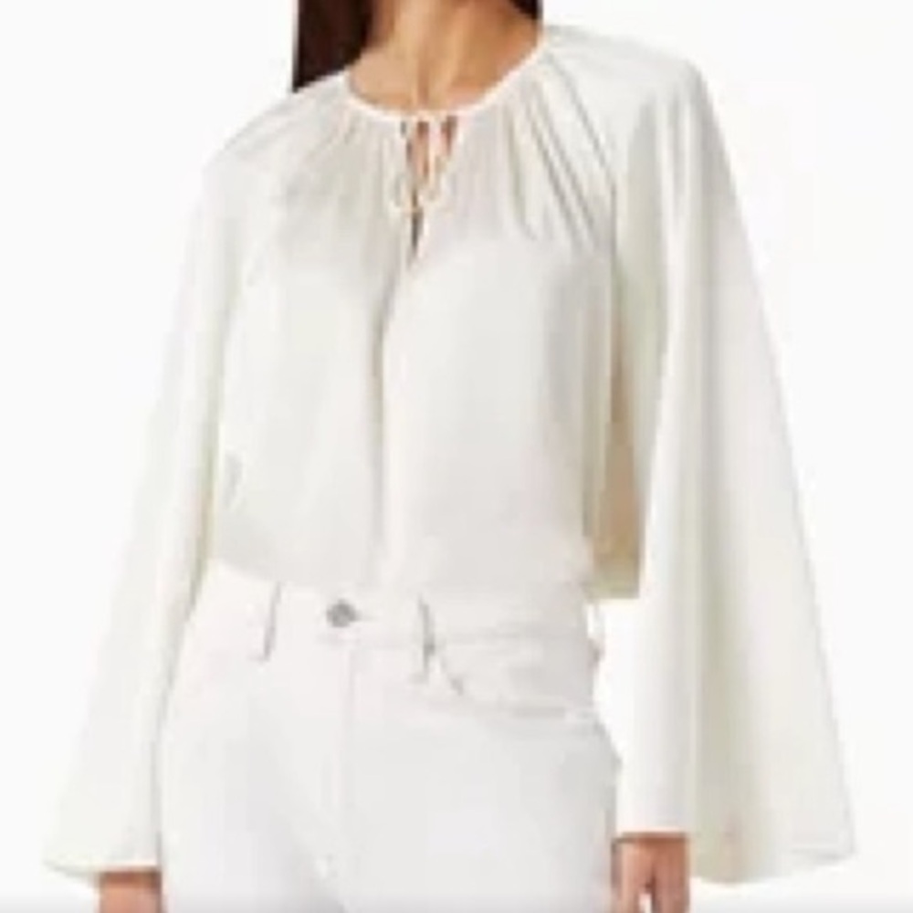 FRAME Denim Satin Gathered Blouse in White Cream